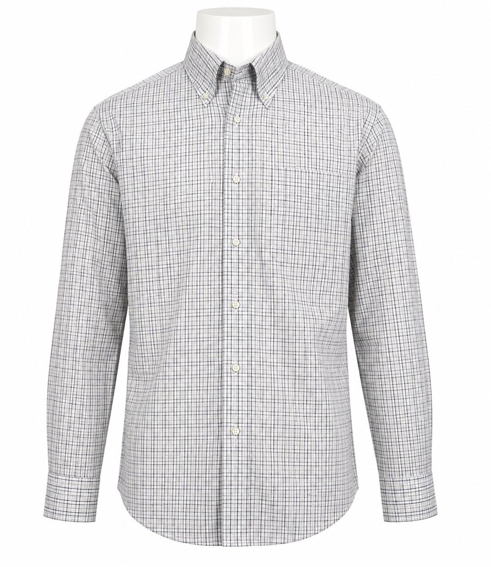 No Iron Pinpoint Plaid Shirt Mens Big Dress Business Casual 19 Long Sleeve Lands
